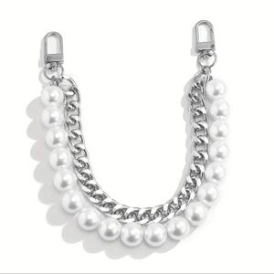 Faux Pearls & Silver Tone Purse Chain Extender / Bag Chain Charm Fashion